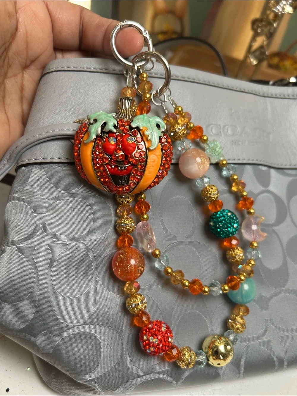 Key chain Orange Pumpkin Beaded Charm